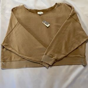 Aerie Oversized Off the Shoulder Sweatshirt Sz L. Raw hem at neck. Tan colour.